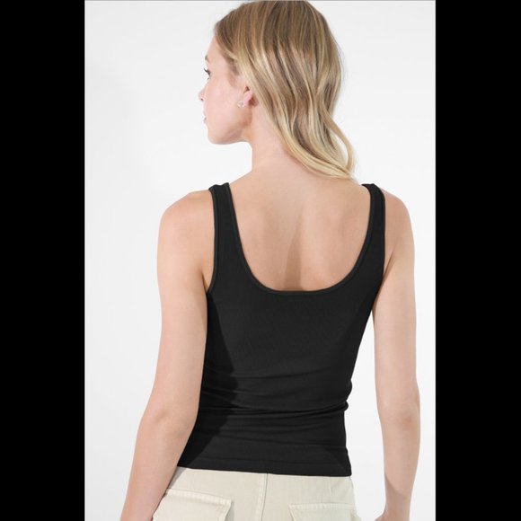 NEW Black Reversible Tight Ribbed Vee and Scoop Tank Top - Picture 2 of 3